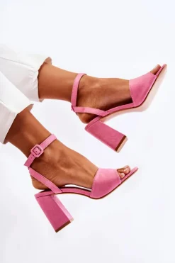 Damskie Boto Modne Sandałki Na Słupku Fuksja Salis