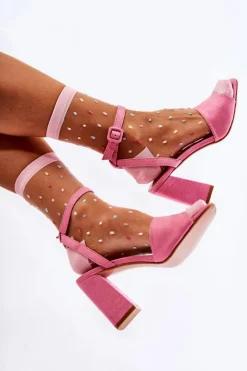 Damskie Boto Modne Sandałki Na Słupku Fuksja Salis