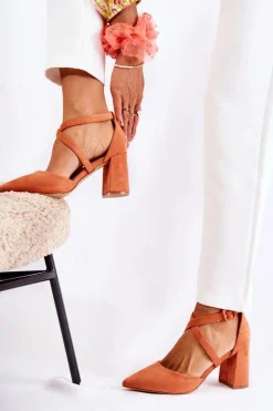 Best Boto Modne Sandałki Na Słupku Pomarańczowe Sinari