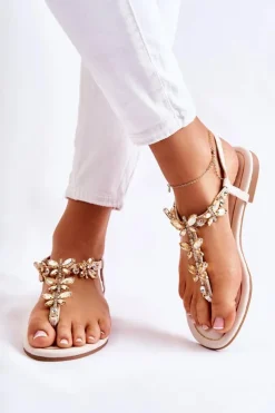 Boto Sandały Płaskie*Modne Sandały Japonki Z Motylami Jasnobeżowe Jennissa