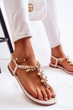 Boto Sandały Płaskie*Modne Sandały Japonki Z Motylami Jasnobeżowe Jennissa