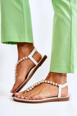 Damskie Boto Modne Sandały Japonki Z Perłami Białe Isalia