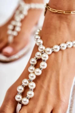 Damskie Boto Modne Sandały Japonki Z Perłami Białe Isalia