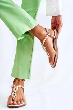 Hot Boto Modne Sandały Japonki Z Perłami Różowe Złoto Isalia