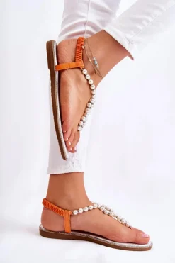 New Boto Modne Sandały Japonki Z Perłami Pomarańczowe Isalia