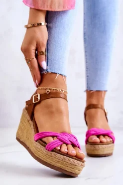 Boto Sandały Na Koturnie*Modne Sandały Na Koturnie Fuksja Roseville