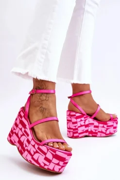 Boto Sandały Na Koturnie*Modne Sandały Na Koturnie We Wzory Fuksja Claria