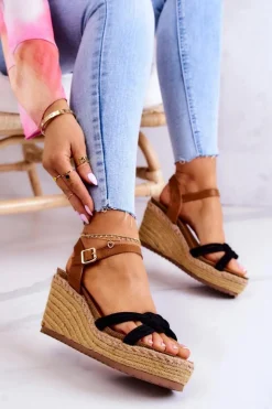 Boto Sandały Na Koturnie*Modne Sandały Na Koturnie Czarne Roseville