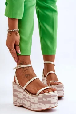 Boto Sandały Na Koturnie*Modne Sandały Na Koturnie We Wzory Beżowe Claria