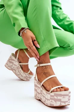 Boto Sandały Na Koturnie*Modne Sandały Na Koturnie We Wzory Beżowe Claria