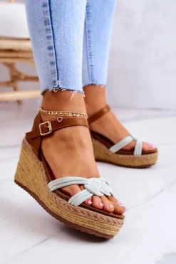 Sale Boto Modne Sandały Na Koturnie Jasnozielone Roseville