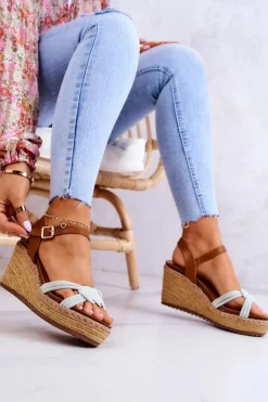 Sale Boto Modne Sandały Na Koturnie Jasnozielone Roseville