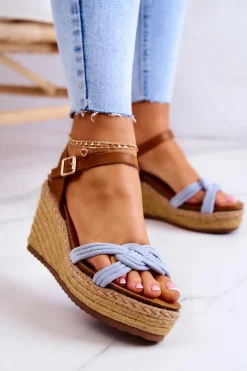 Discount Boto Modne Sandały Na Koturnie Niebieskie Roseville