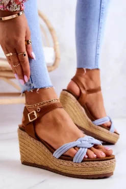 Discount Boto Modne Sandały Na Koturnie Niebieskie Roseville