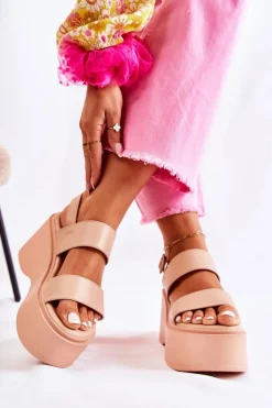 Boto Sandały Na Koturnie*Modne Sandały Na Masywnej Platformie Beżowe Mariel