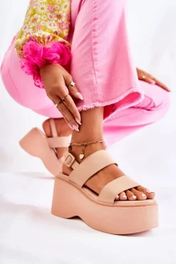 Boto Sandały Na Koturnie*Modne Sandały Na Masywnej Platformie Beżowe Mariel