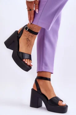 Damskie Boto Modne Sandały Na Masywnym Obcasie Czarne Karmine