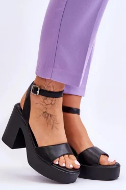 Damskie Boto Modne Sandały Na Masywnym Obcasie Czarne Karmine