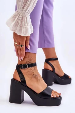 Damskie Boto Modne Sandały Na Masywnym Obcasie Czarne Karmine