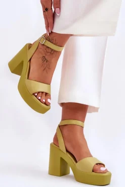 Damskie Boto Modne Sandały Na Masywnym Obcasie Limonkowe Karmine