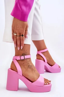 Boto Sandały Na Obcasie*Modne Sandały Na Masywnym Obcasie Różowe Karmine