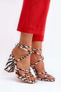 Damskie Boto Modne Sandały Na Obcasie Biało-Czarne Josette