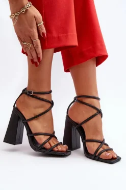 New Boto Modne Sandały Na Obcasie Czarne Josette Czarny