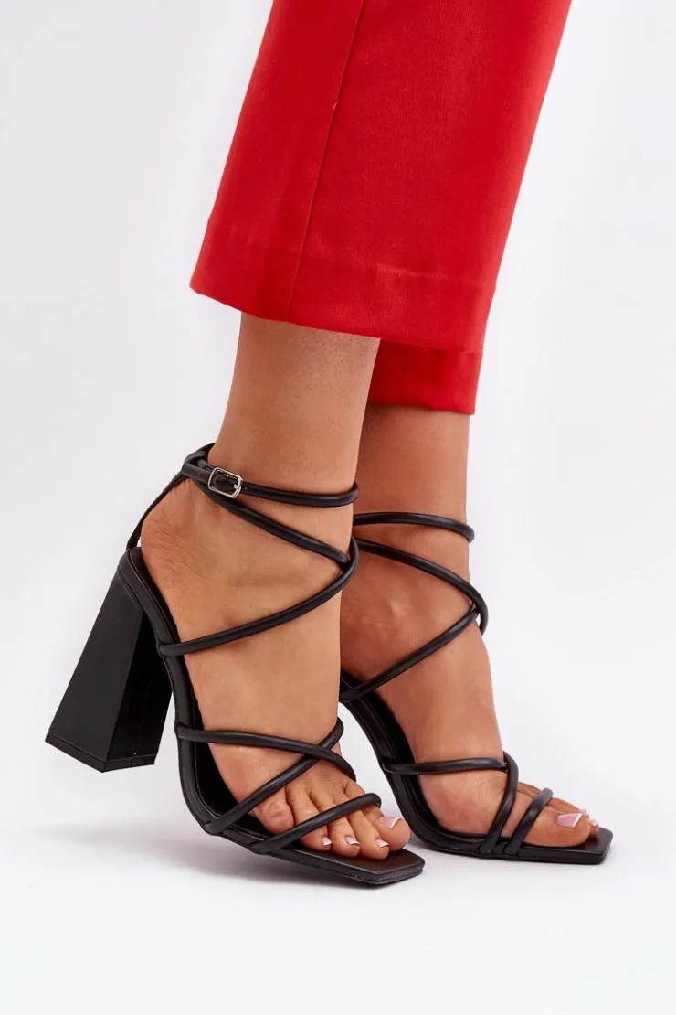 New Boto Modne Sandały Na Obcasie Czarne Josette Czarny