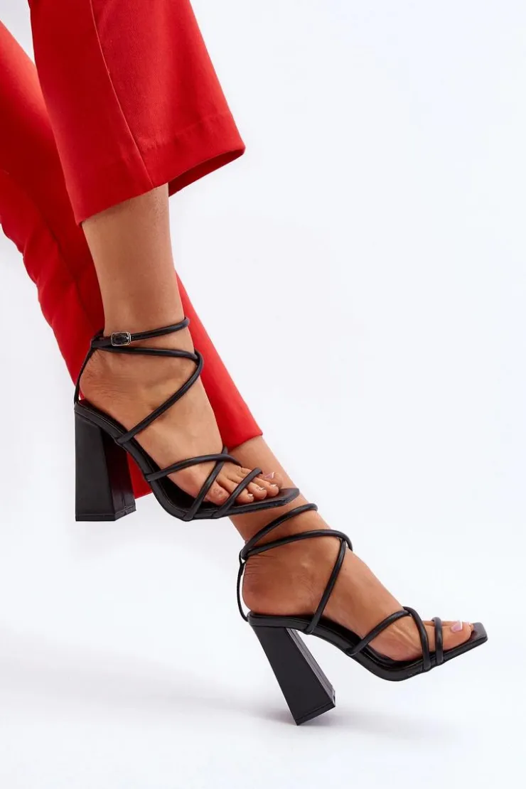 New Boto Modne Sandały Na Obcasie Czarne Josette Czarny