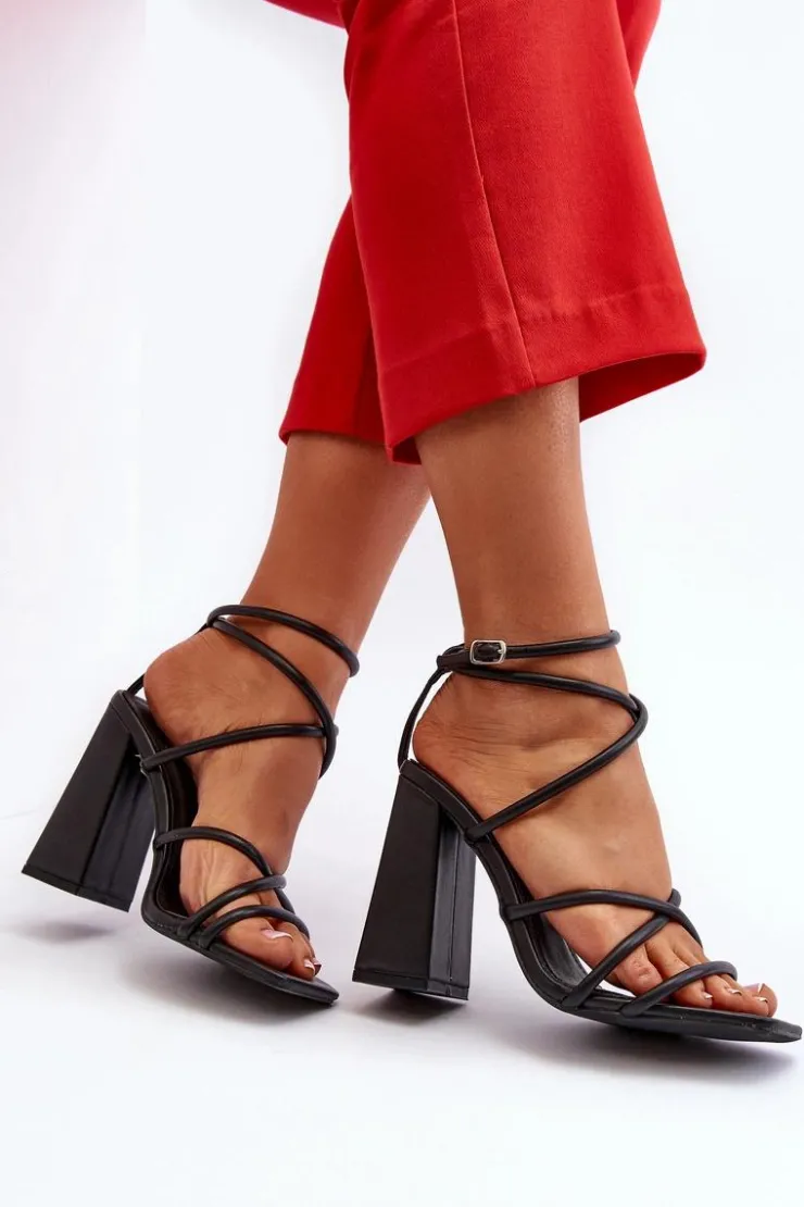 New Boto Modne Sandały Na Obcasie Czarne Josette Czarny