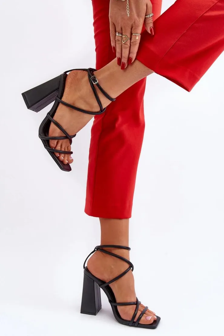 New Boto Modne Sandały Na Obcasie Czarne Josette Czarny