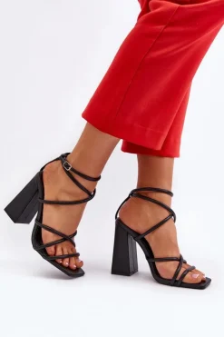 New Boto Modne Sandały Na Obcasie Czarne Josette Czarny