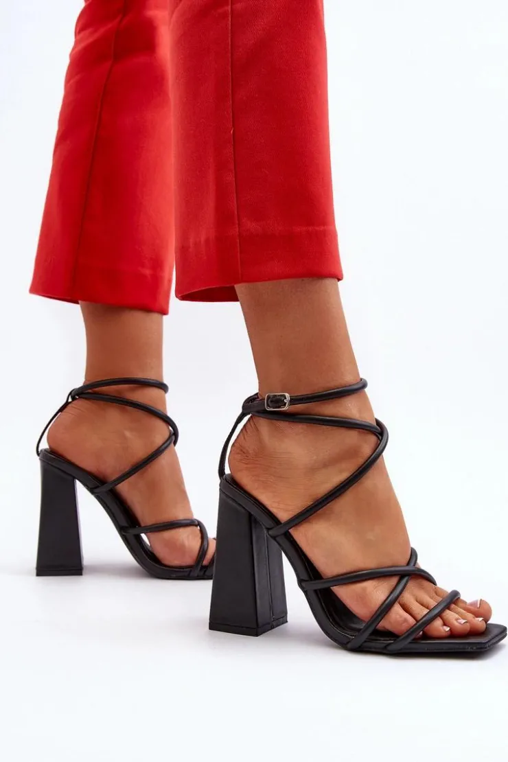 New Boto Modne Sandały Na Obcasie Czarne Josette Czarny