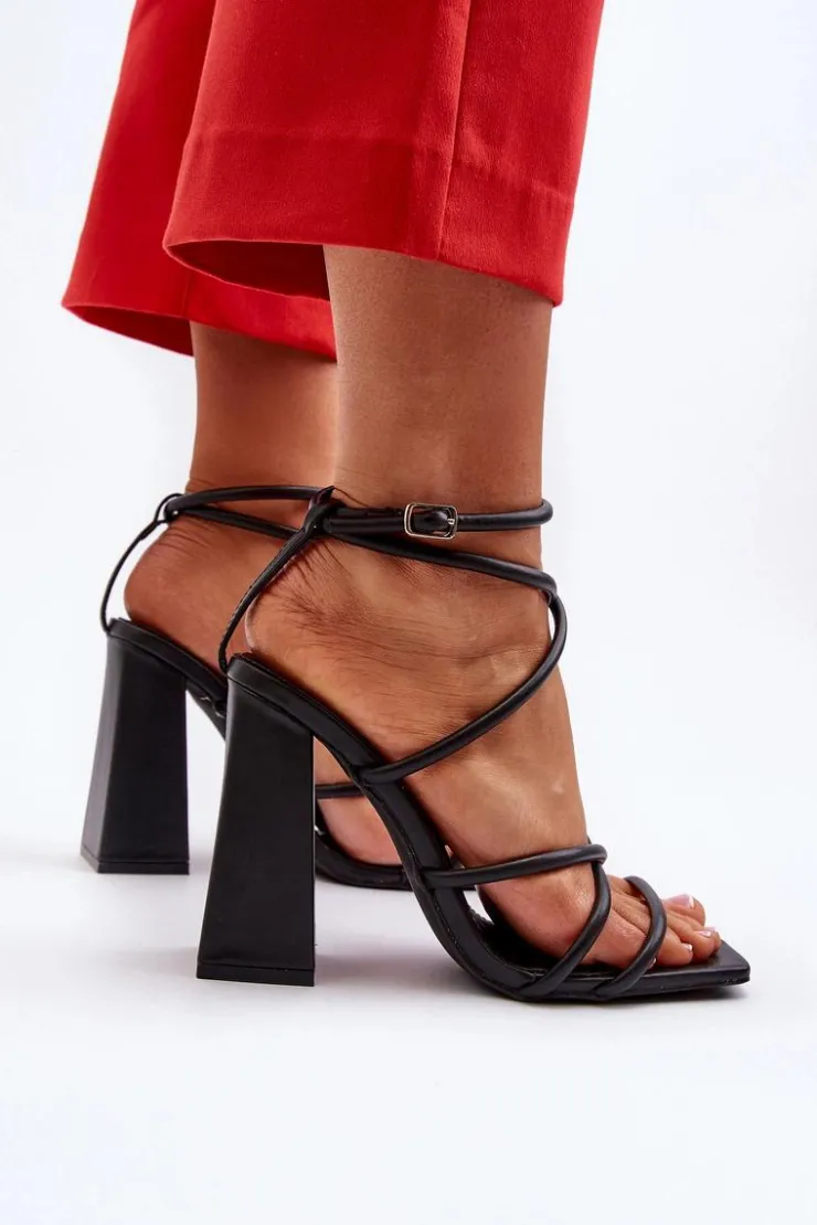 New Boto Modne Sandały Na Obcasie Czarne Josette Czarny