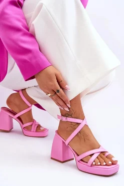 Damskie Boto Modne Sandały Na Obcasie I Platformie Jasnoróżowe Secret Rose