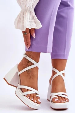 Damskie Boto Modne Sandały Na Obcasie I Platformie Białe Secret Rose