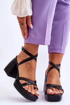 Damskie Boto Modne Sandały Na Obcasie I Platformie Czarne Secret Rose