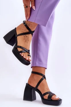 Damskie Boto Modne Sandały Na Obcasie I Platformie Czarne Secret Rose