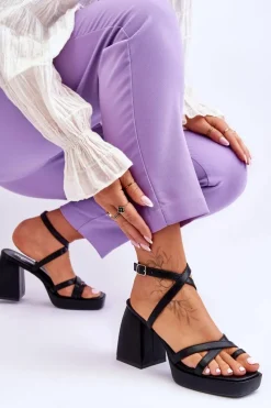 Damskie Boto Modne Sandały Na Obcasie I Platformie Czarne Secret Rose