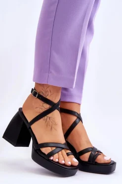 Damskie Boto Modne Sandały Na Obcasie I Platformie Czarne Secret Rose