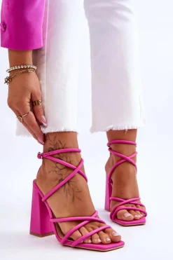 Boto Modne Sandały Na Obcasie Różowe Josette