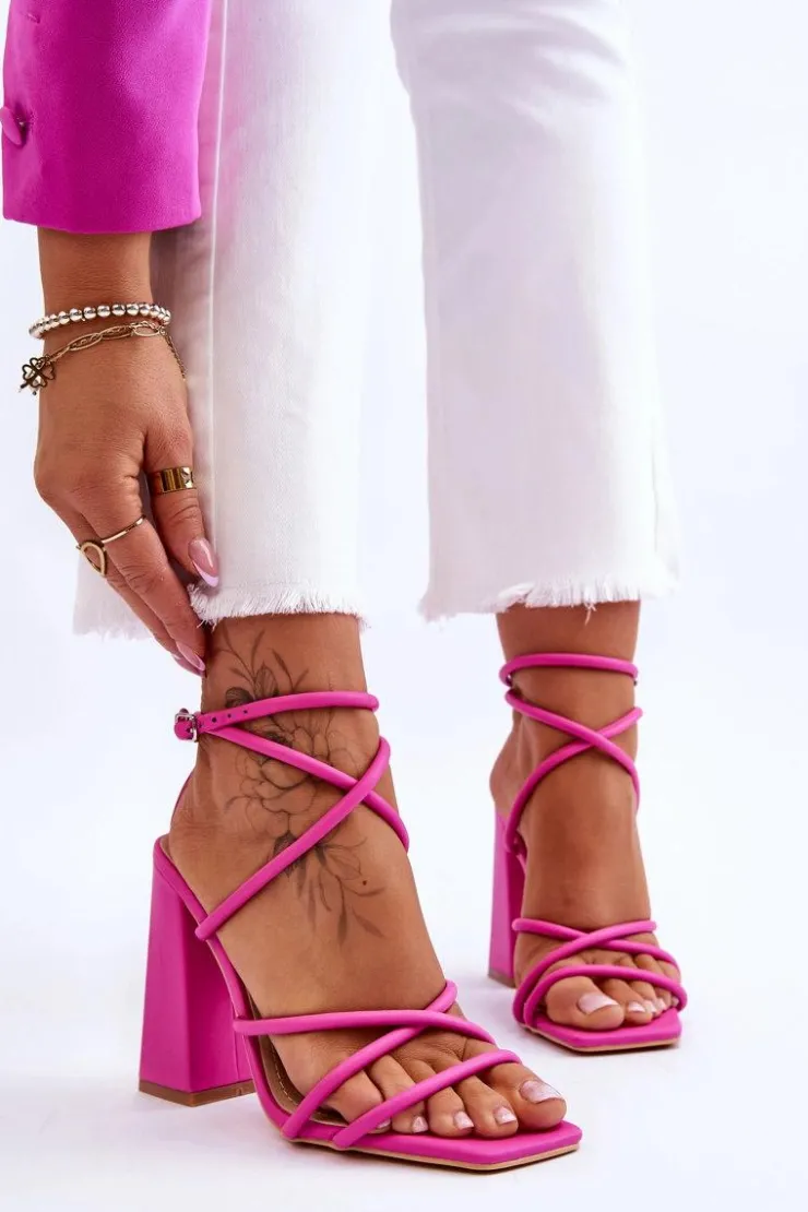 Boto Modne Sandały Na Obcasie Różowe Josette