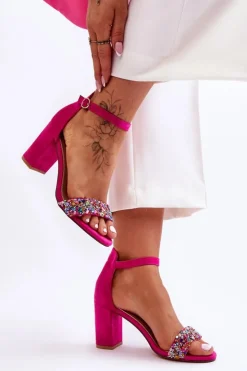 Boto Sandały Na Obcasie*Modne Sandały Na Obcasie Z Ozdobnymi Kamieniami Fuksja Love Me