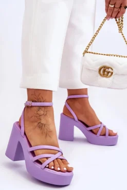 Boto Sandały Na Obcasie*Modne Sandały Na Obcasie Z Paseczkami Fioletowe Shemira