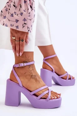 Boto Sandały Na Obcasie*Modne Sandały Na Obcasie Z Paseczkami Fioletowe Shemira