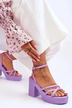 Boto Sandały Na Obcasie*Modne Sandały Na Obcasie Z Paseczkami Fioletowe Shemira