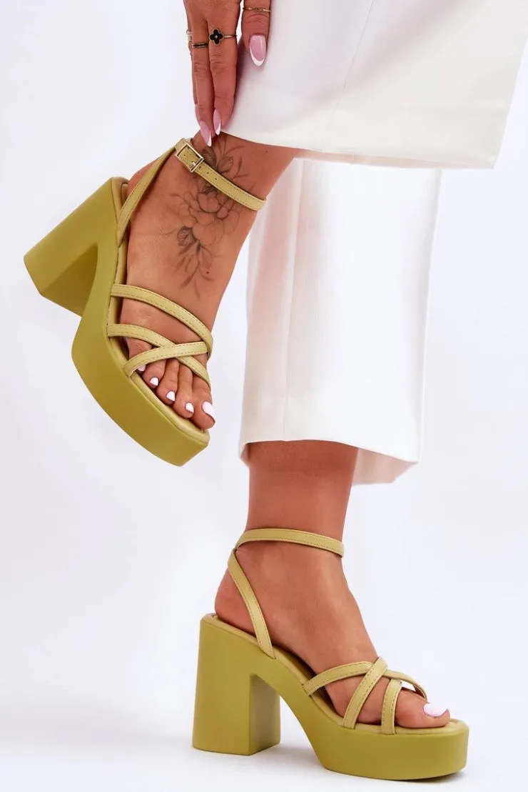 Best Boto Modne Sandały Na Obcasie Z Paseczkami Limonkowe Shemira Zielony