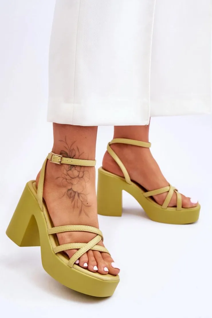 Best Boto Modne Sandały Na Obcasie Z Paseczkami Limonkowe Shemira Zielony