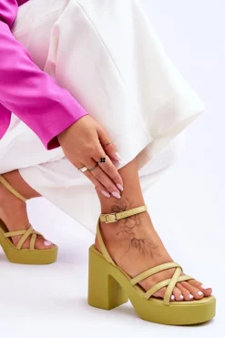 Best Boto Modne Sandały Na Obcasie Z Paseczkami Limonkowe Shemira Zielony