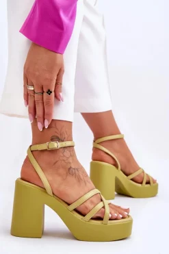 Best Boto Modne Sandały Na Obcasie Z Paseczkami Limonkowe Shemira Zielony